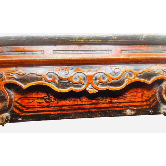 Antique Chinese Carved Red Lacquered Box with Lid & Side Drawer Signed on Bottom - Picture 3 of 12